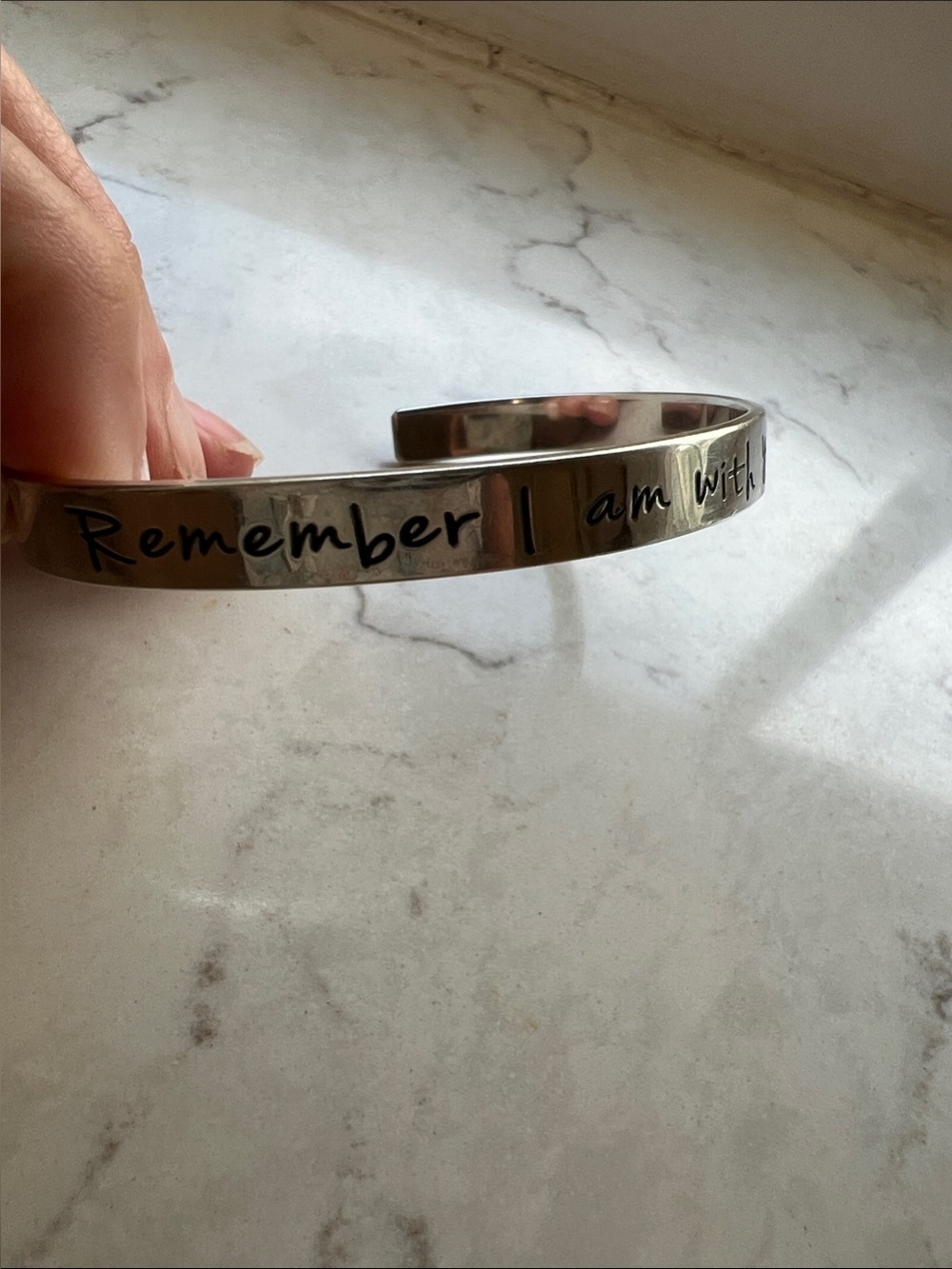 Sterling Silver 925 Inspirational Cuff Bracelet - Engraved Message